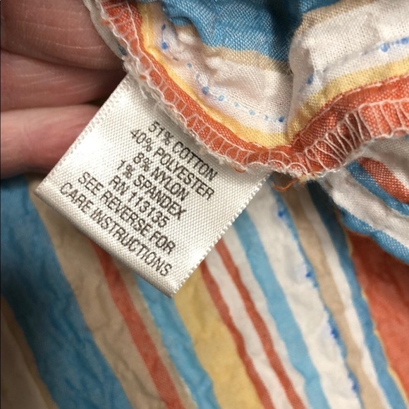 BRECKENRIDGE WOMAN Cotton Blue, Orange, Ivory Striped Button Down Top - Size 1X - Picture 3 of 3